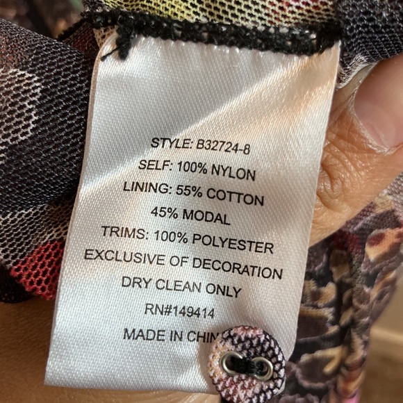 NWT Johnny Was Floral Embroidered Nylon Dress Maxi Sheer Overlay Bohemian Sz S - Picture 5 of 13